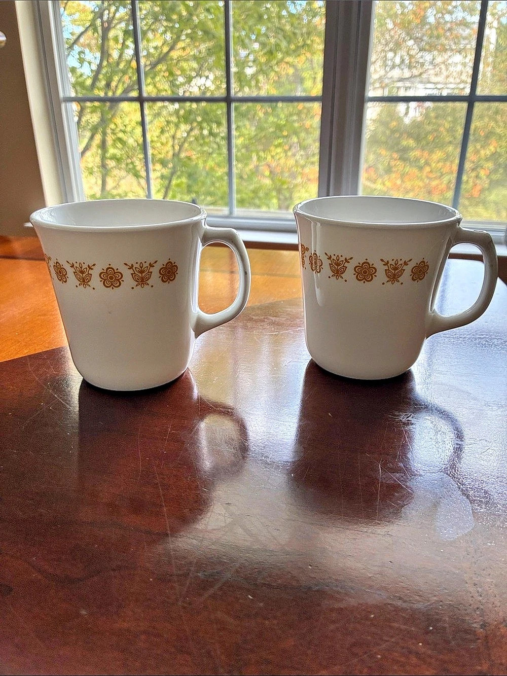 CorningWare Spice of Life Floral Mugs White & Brown Set of 2